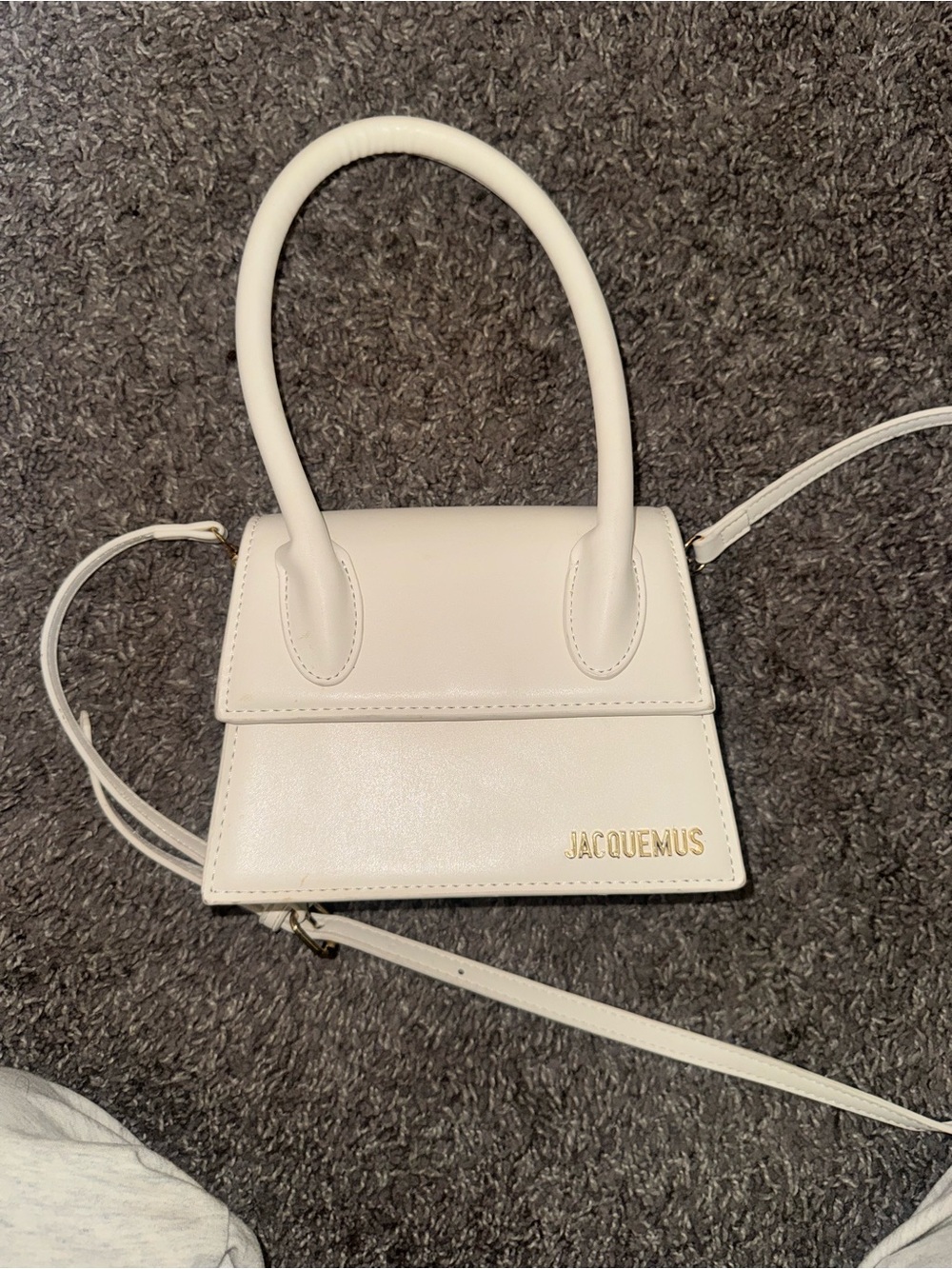 Jacquemus Cream Le Chiquito Mini Top-Handle Bag with Gold Logo